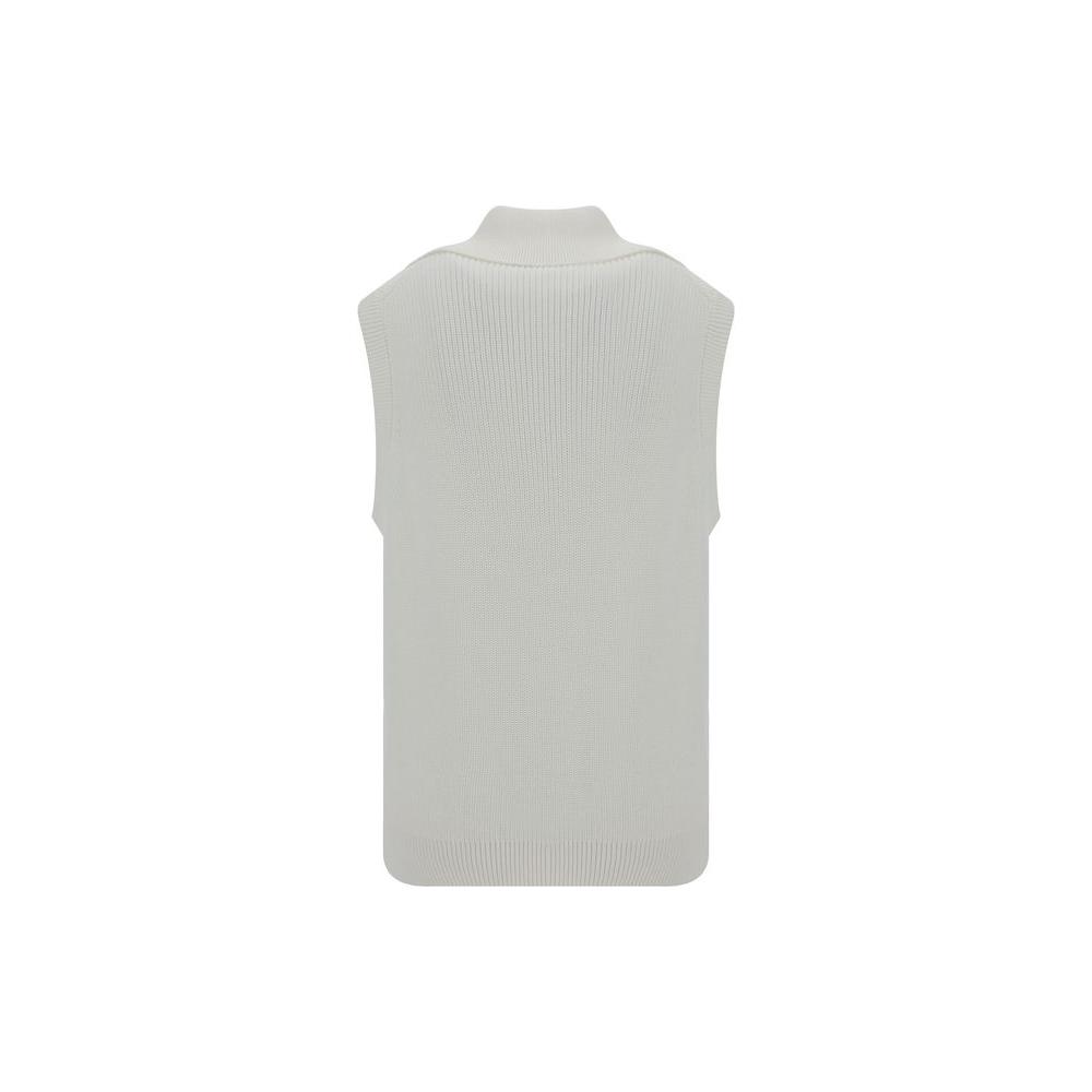 Brunello Cucinelli cotton vest with high collar and half-bust zipper, featuring all-over wide rib design and fine rib hem.