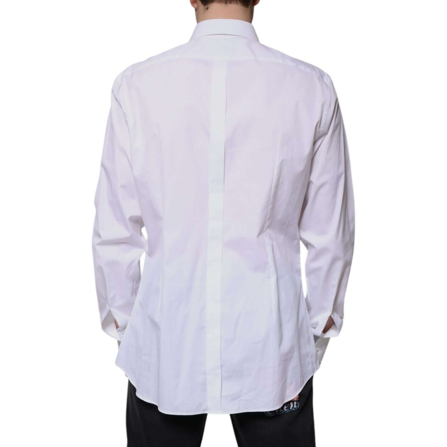 Dolce & Gabbana White Bib Cotton Poplin GOLD Formal Shirt Dolce & Gabbana Light Gray