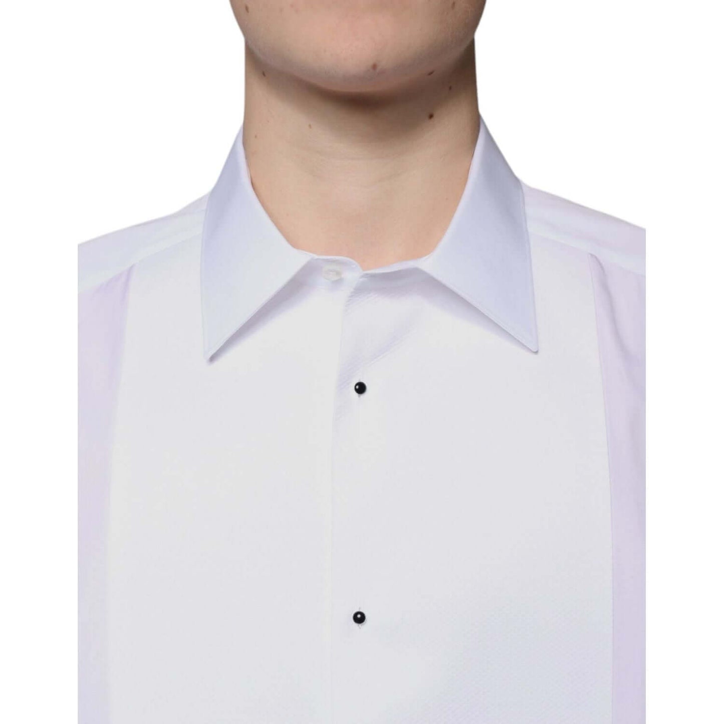Dolce & Gabbana White Bib Cotton Poplin GOLD Formal Shirt Dolce & Gabbana Light Gray