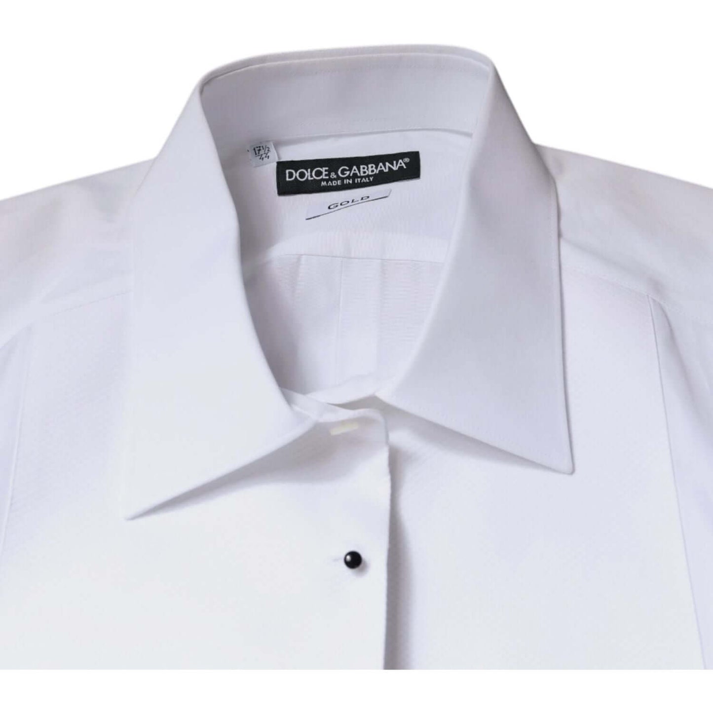 Dolce & Gabbana White Bib Cotton Poplin GOLD Formal Shirt Dolce & Gabbana Light Gray