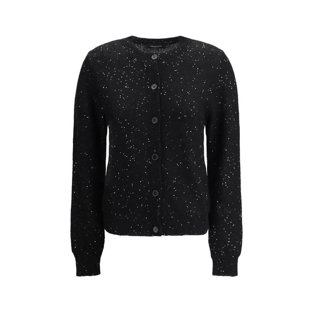 Fabiana Filippi Sequined Cardigan with ribbed crew neck and cuffs, front button closure, sparkling all-over sequins for elegance.