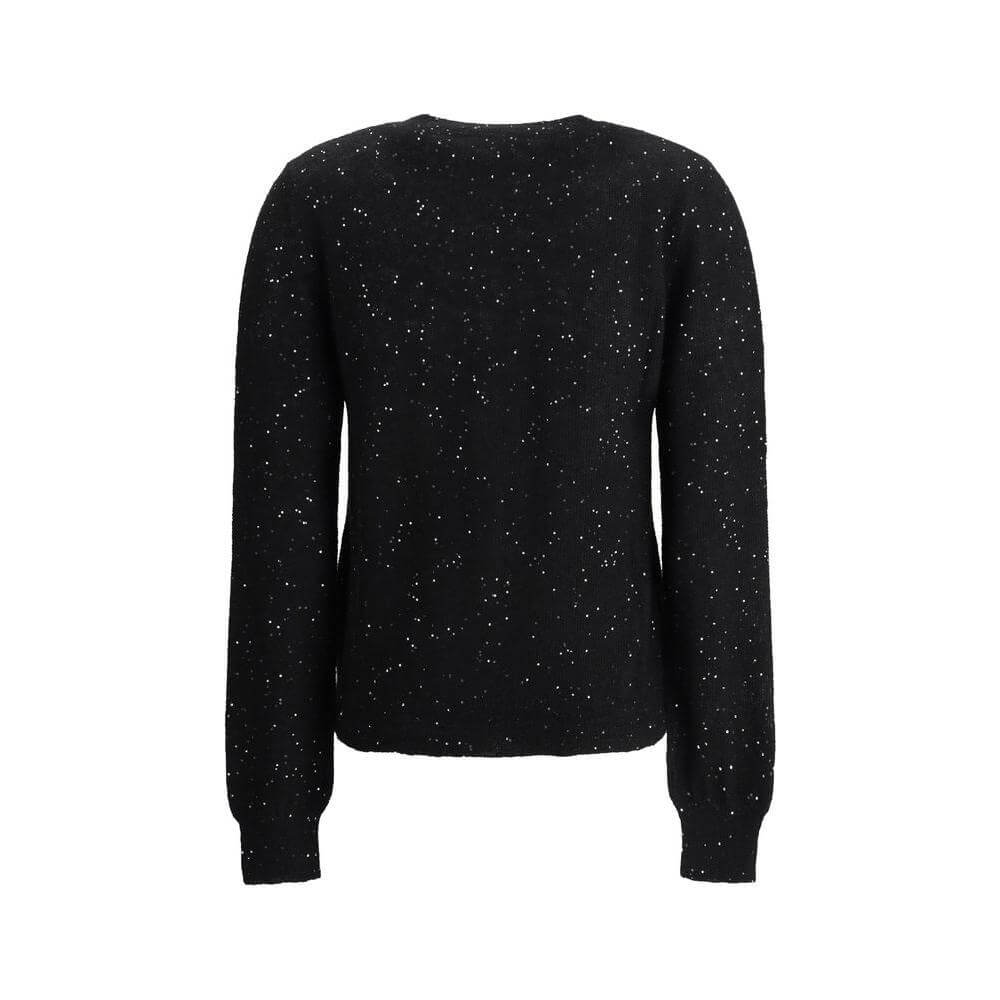 Back view of Fabiana Filippi sequined cardigan with ribbed cuffs and sparkling all-over appliqué, perfect for elegant occasions.