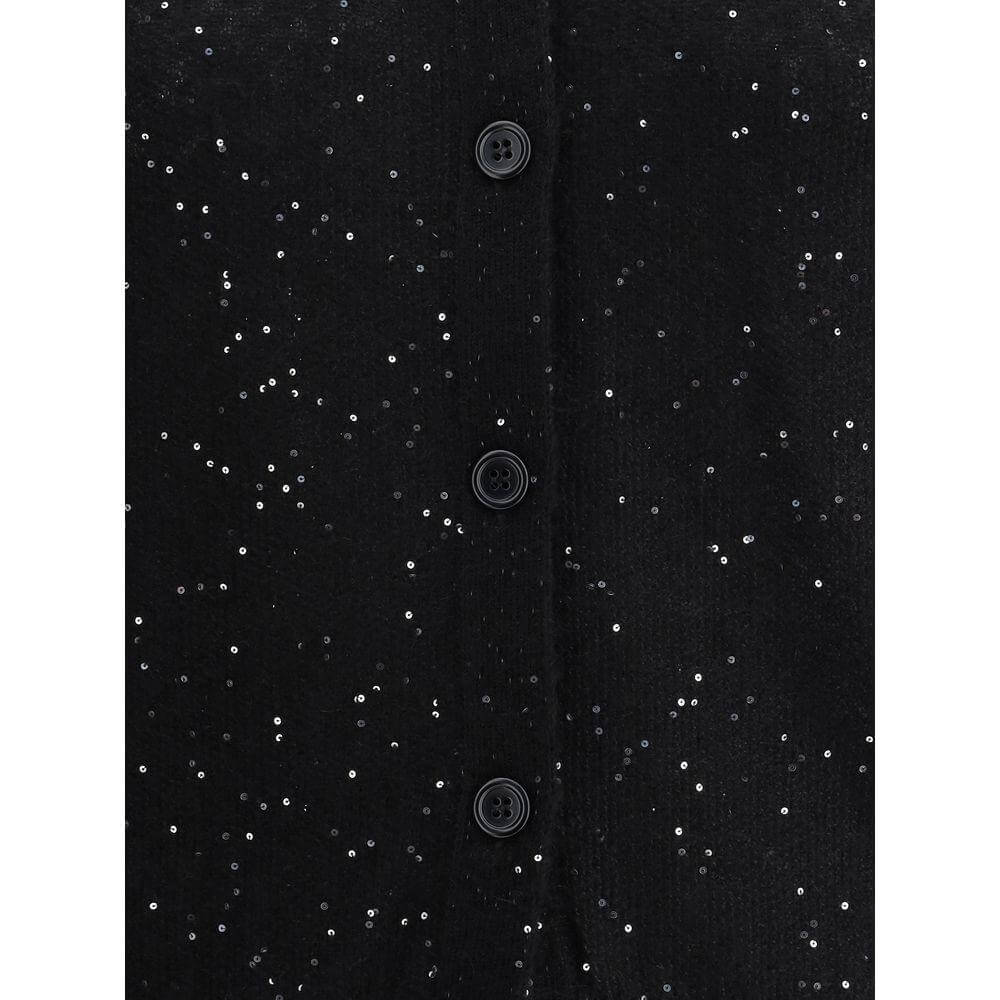 Fabiana Filippi sequined cardigan in black with front buttons, ribbed neck and cuffs, sparkling with all-over sequins for a refined look.