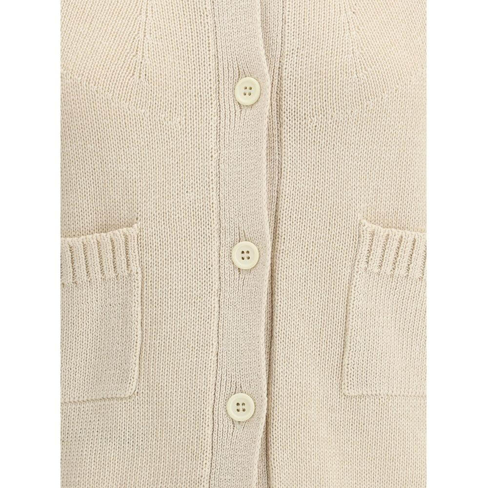 Fabiana Filippi cotton cardigan with front buttons, ribbed crew neck, and welt pockets, perfect for a casual-chic look.