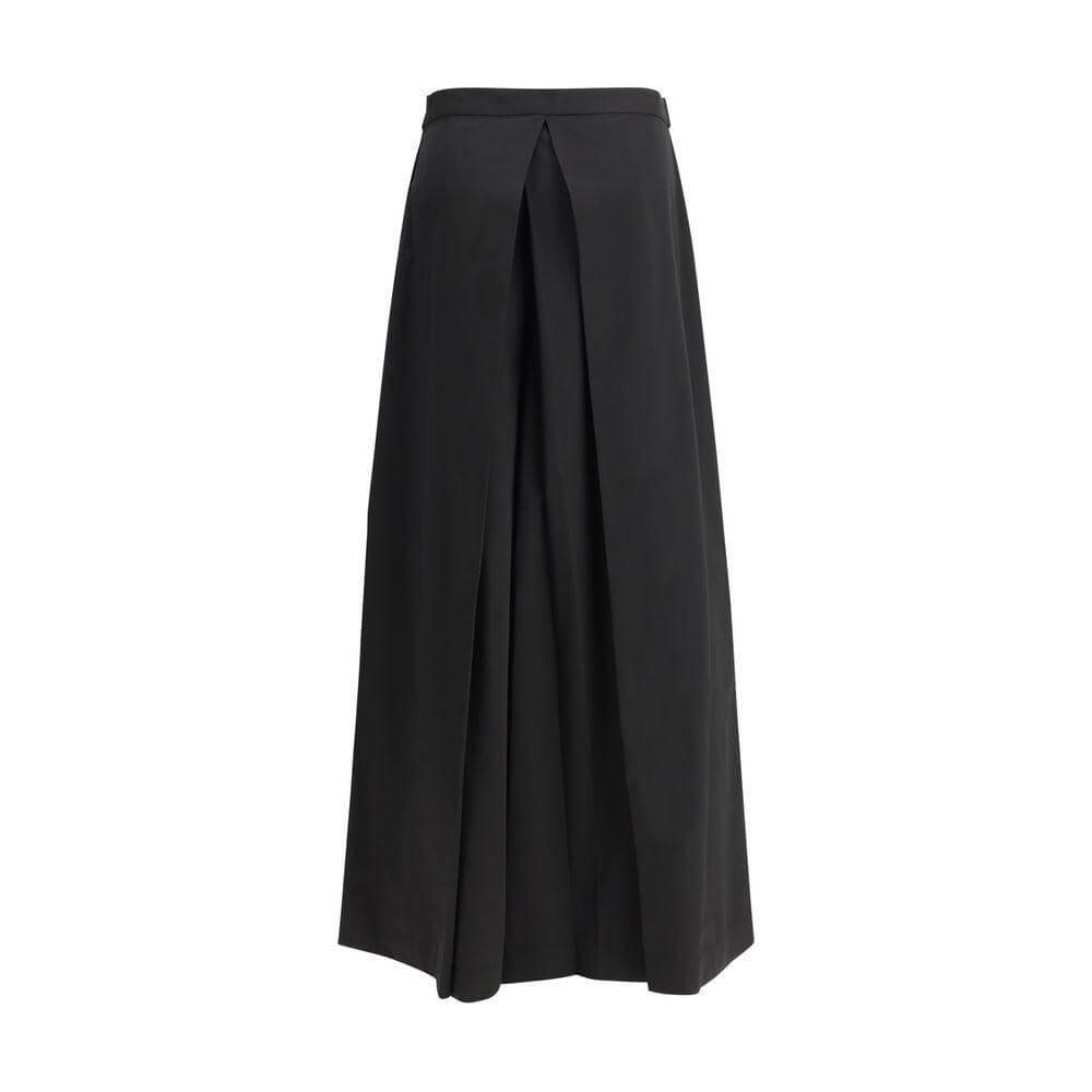 Fabiana Filippi black relaxed fit pants with wide legs and pleats, featuring a knotted sash and side welt pockets, elegant and feminine.