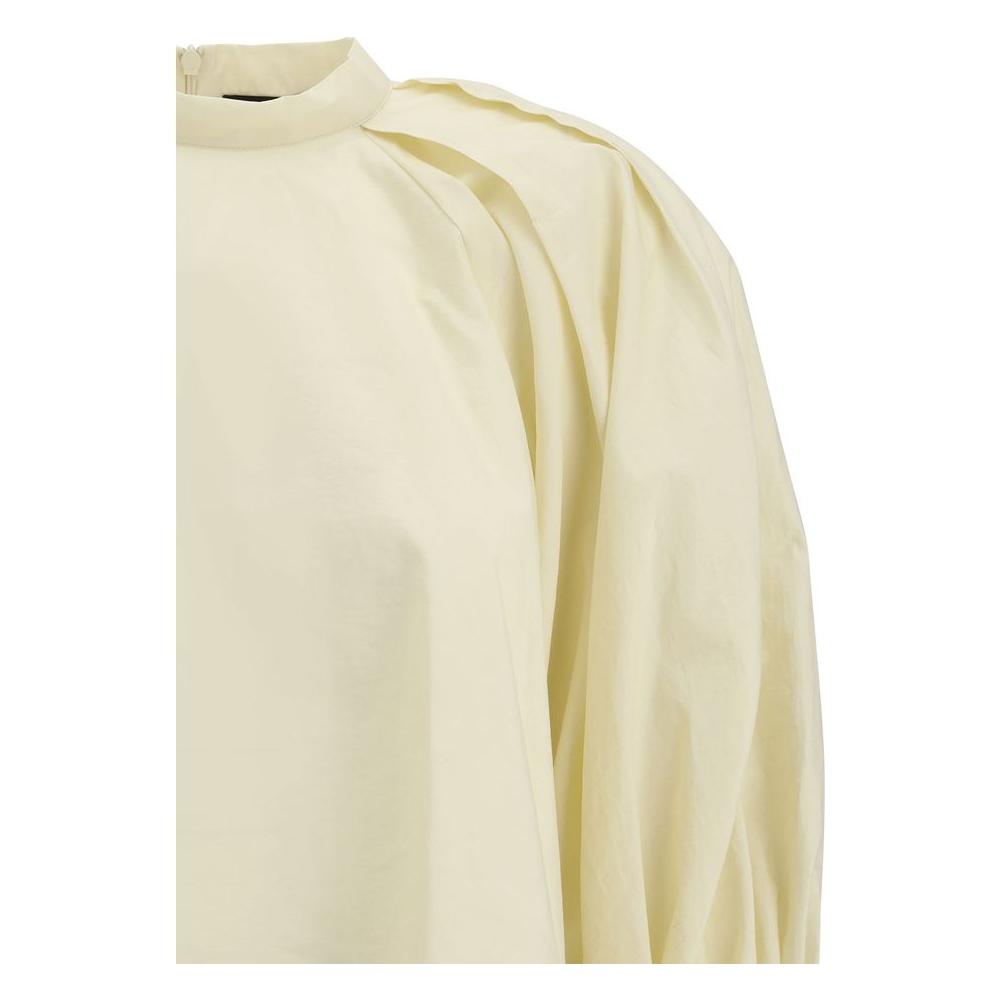 Fabiana Filippi cotton blouse with balloon sleeves, high neck, and back zipper. Elegant and refined design for modern sophistication.