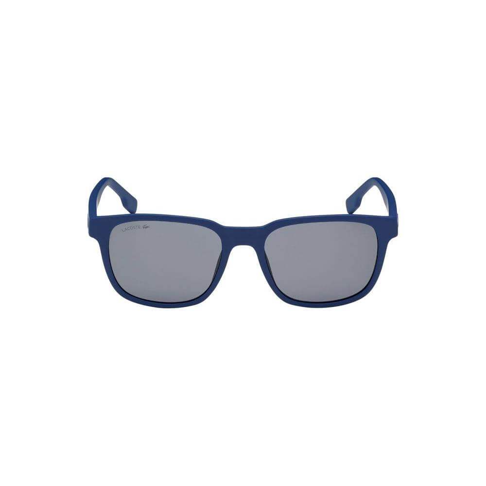 Lacoste blue injected sunglasses with a stylish design, lens size 54mm, bridge 18mm, temple 145mm, category 3 protection.