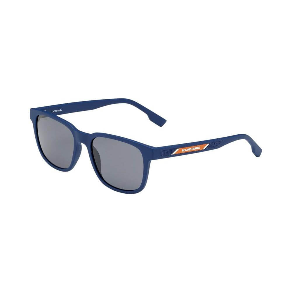 Lacoste blue injected sunglasses for men, model L980SRG-400, featuring 54/18/145mm lenses, ideal for Category 3 sun protection.