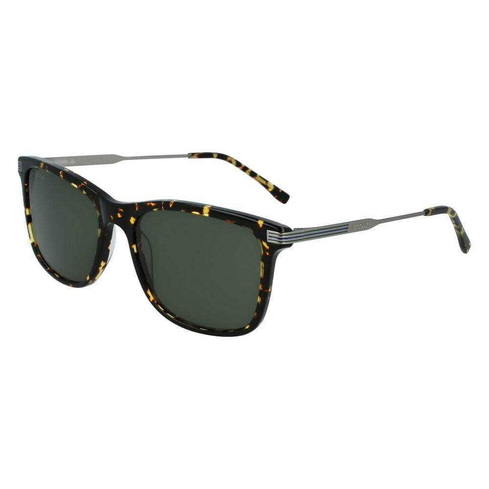 Tortoiseshell-frame sunglasses with dark lenses and metal temples in a stylish design.