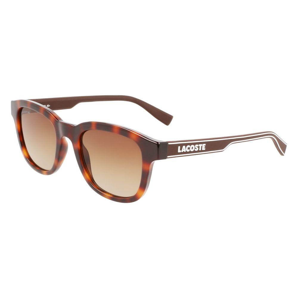 Lacoste bicolor injected sunglasses L966S-230 in Havana with brown gradient lenses, UV filter 3, 50/20/145mm size, men's eyewear.