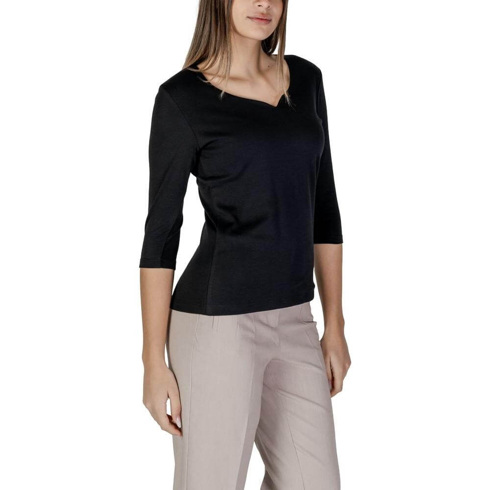 Street One women's black short-sleeved t-shirt, spring/summer collection, made of 50% cotton and 50% modal.