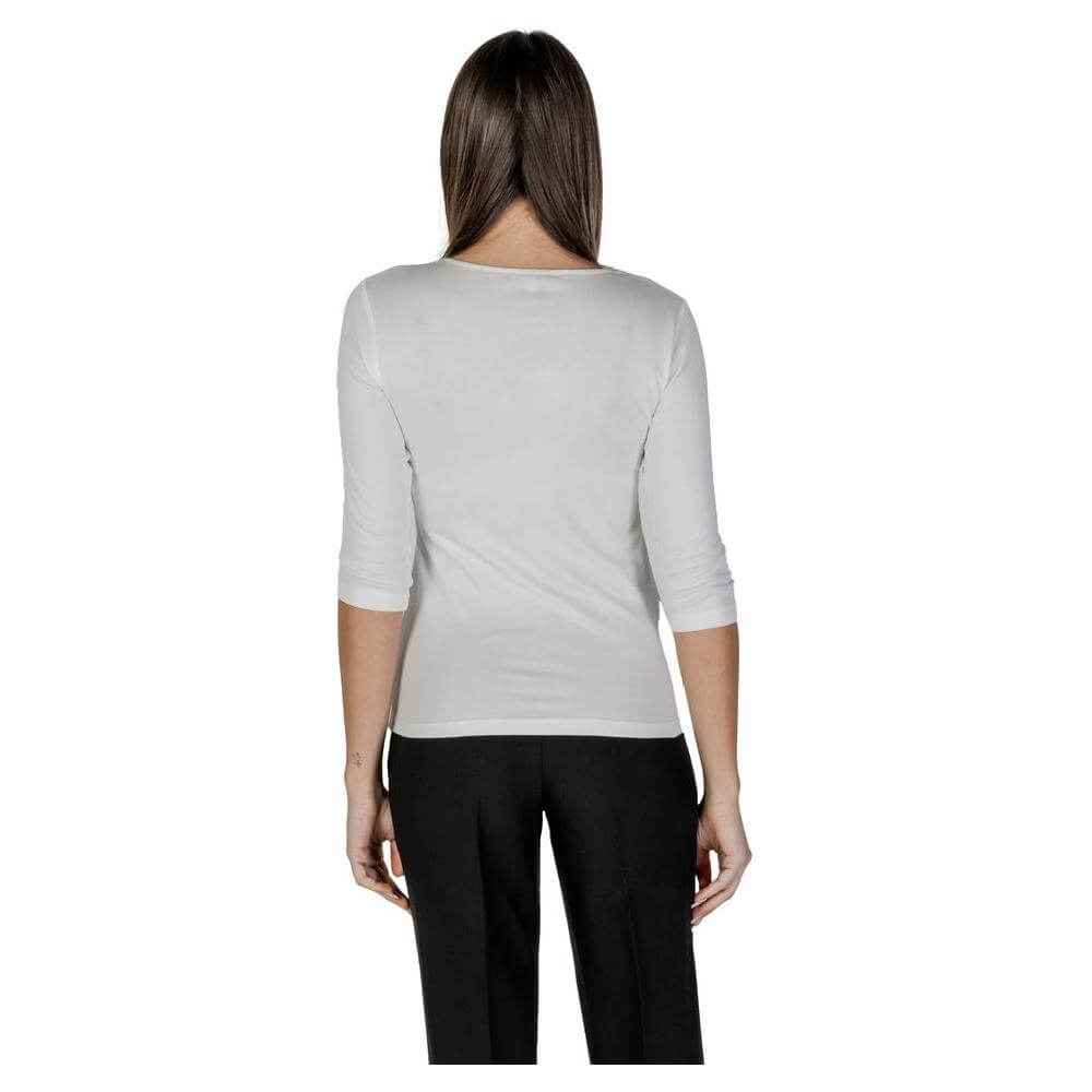 Back view of a women's white short-sleeved t-shirt from Street One, made with a cotton and modal blend, part of the Spring/Summer collection.
