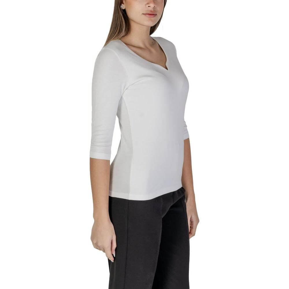 Women's white cotton modal short-sleeved t-shirt from Street One Spring Summer Collection, perfect for casual wear.