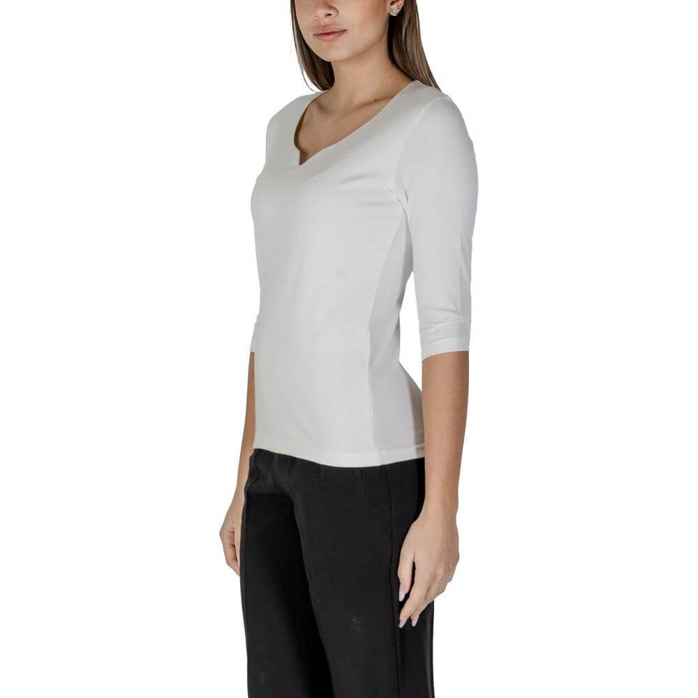 Street One women's white cotton and modal short-sleeved T-shirt, perfect for spring and summer fashion.