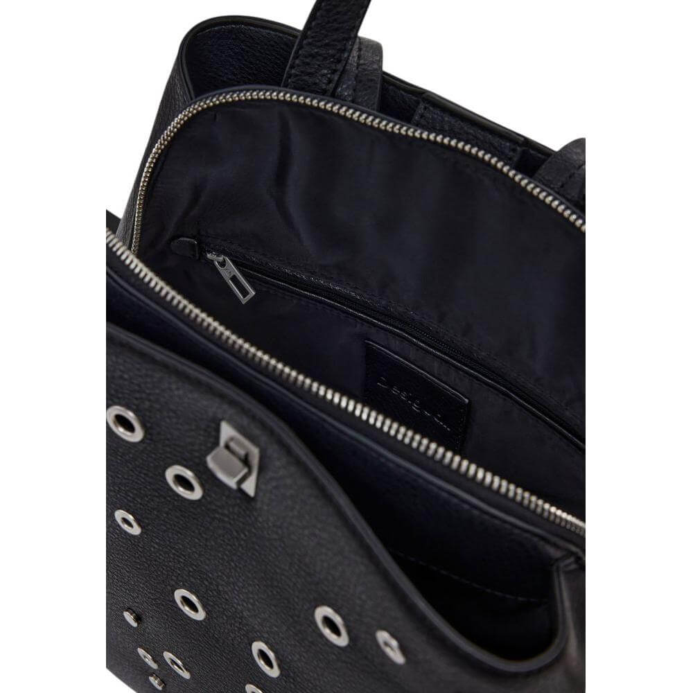 Desigual black polyethylene backpack with eyelet details, women's fashion, spring/summer collection, 100% polyurethane.