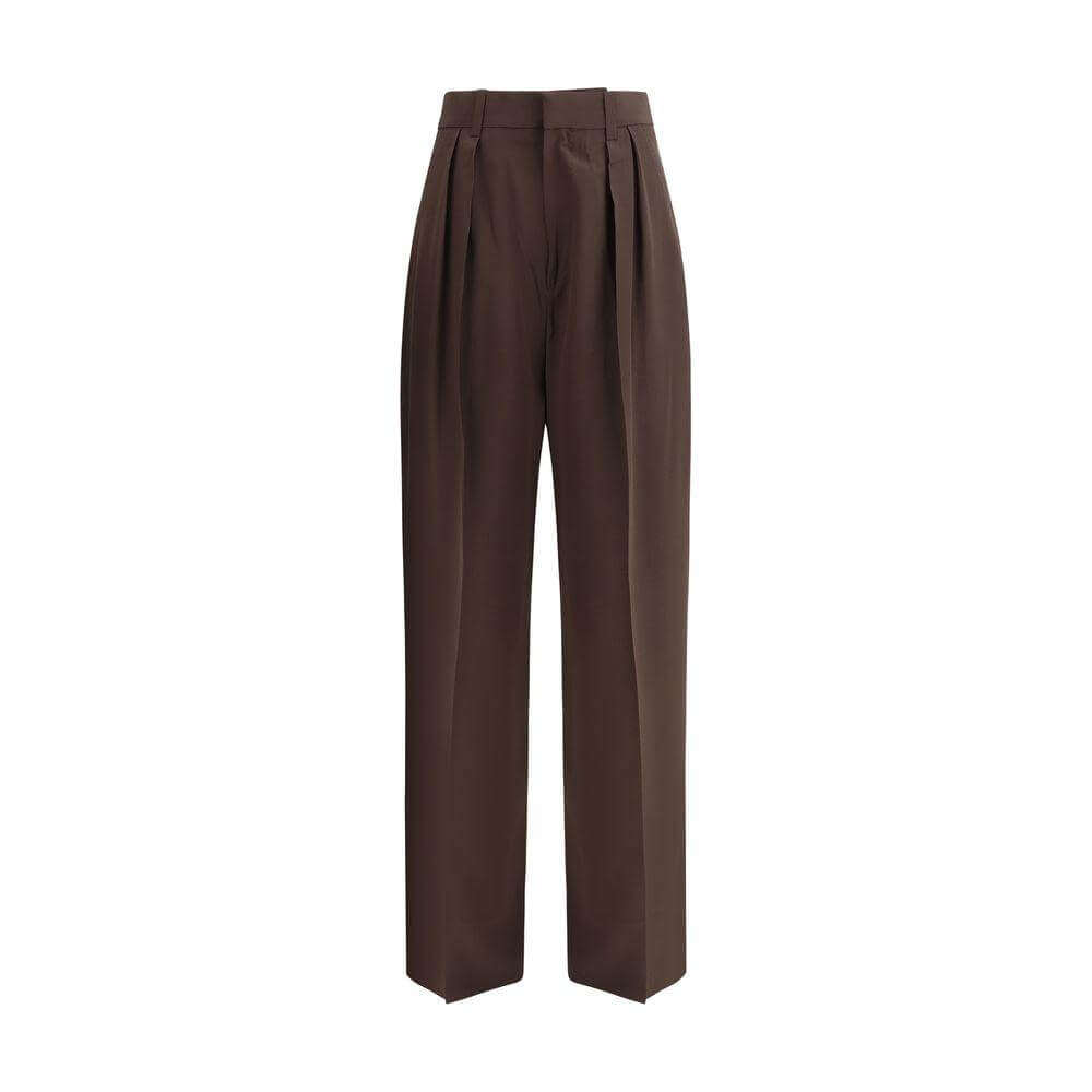 High-waisted Petar Petrov silk pants with wide-leg design, hidden zipper, hook closure, and side welt pockets for elegant versatility.