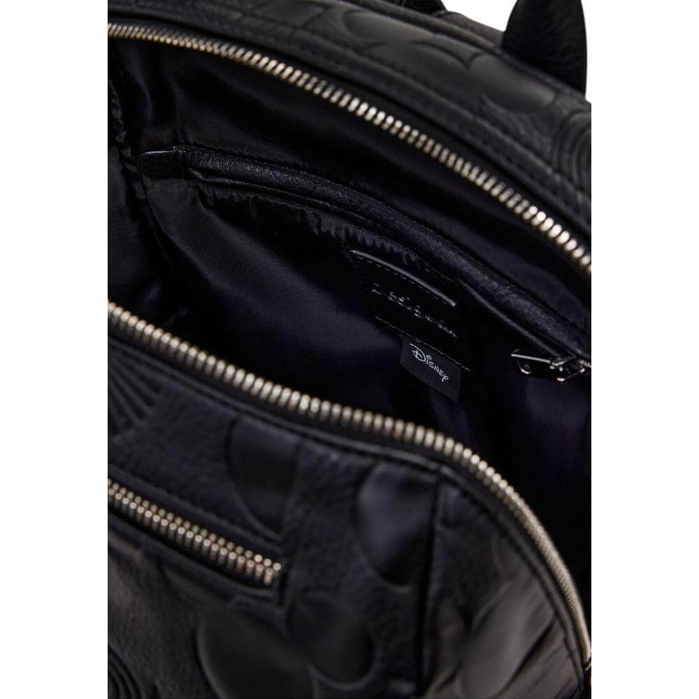 Desigual Black Polyethylene Backpack interior view showing zippers and black lining, perfect for spring/summer collection.