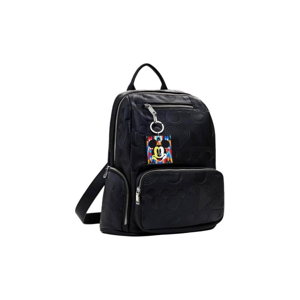 Desigual black polyethylene women's backpack for spring/summer collection with Mickey Mouse design, 100% polyurethane.