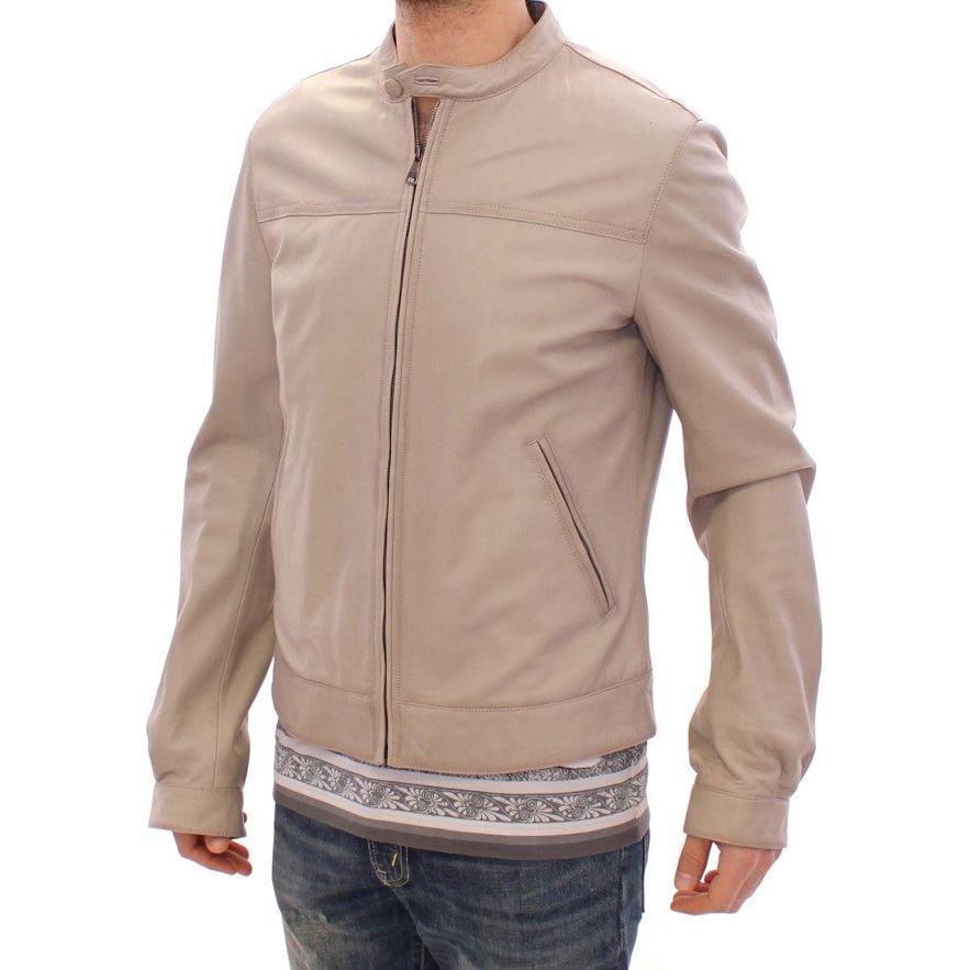 Dolce & Gabbana Beige Leather Jacket Biker Coat Coats & Jackets