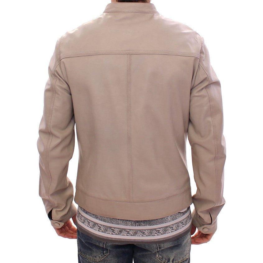Dolce & Gabbana Beige Leather Jacket Biker Coat Coats & Jackets