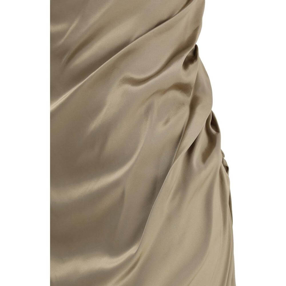 Close-up of satin fabric with draped detailing from the Vivienne Westwood Ginnie Pencil Long Dress.