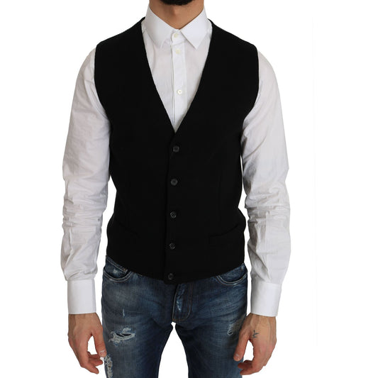 Dolce & Gabbana Black Cotton Dress Woven Waistcoat