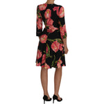 Dolce & Gabbana Black Pink Tulip Print Stretch Shift Dress