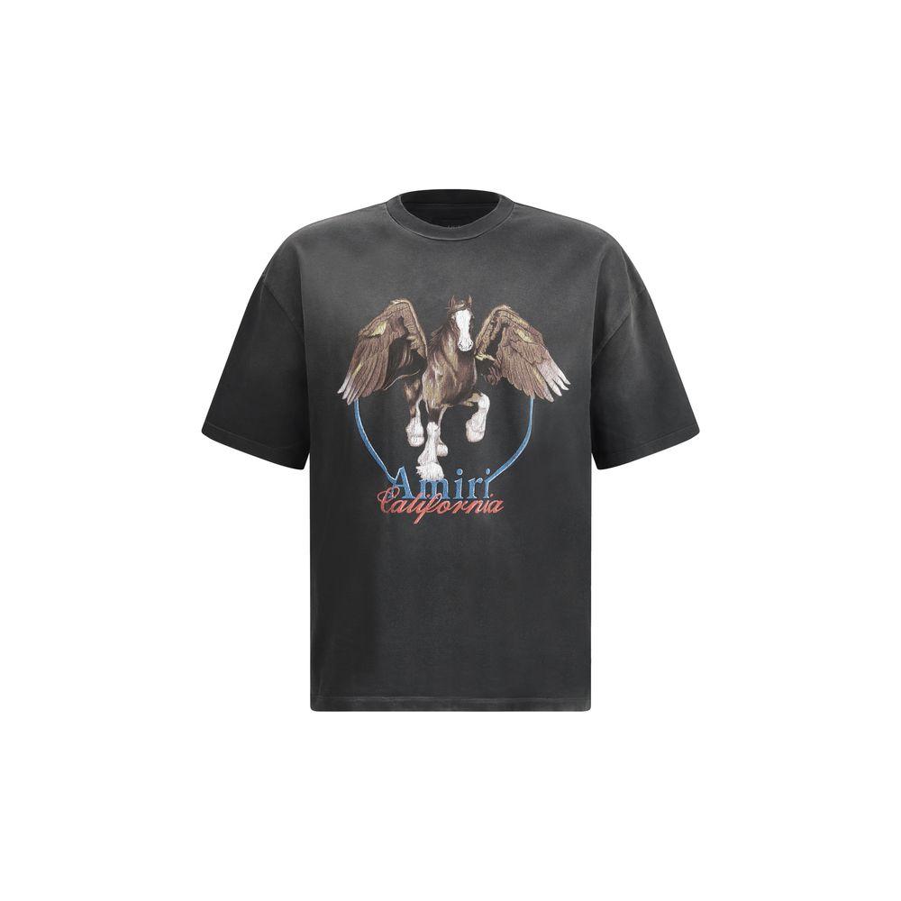 Amiri Pegaso T-Shirt with Pegasus print, monogrammed design, and ribbed crew neck, offering a bold, retro look and comfortable fit.