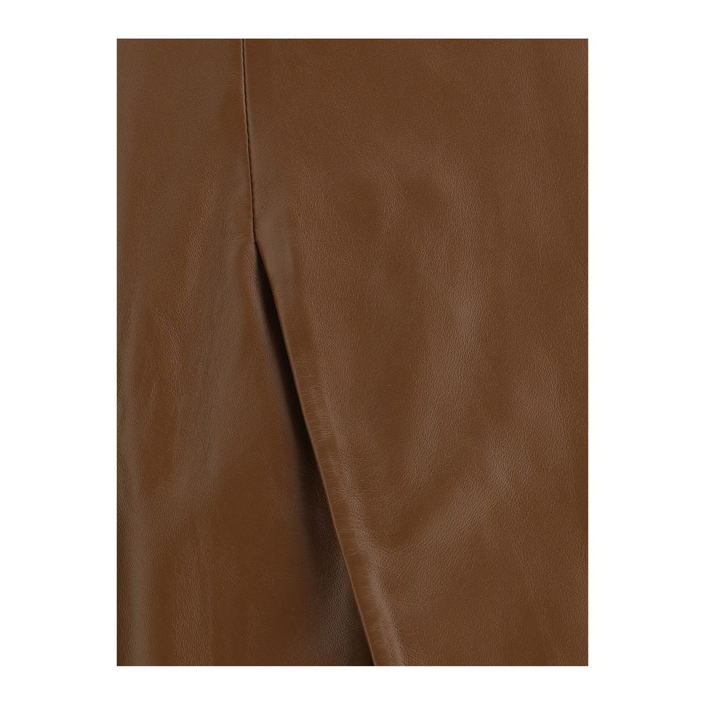 Close-up of Loulou De Saison Ekare lambskin skirt with asymmetrical front slit and elegant design.