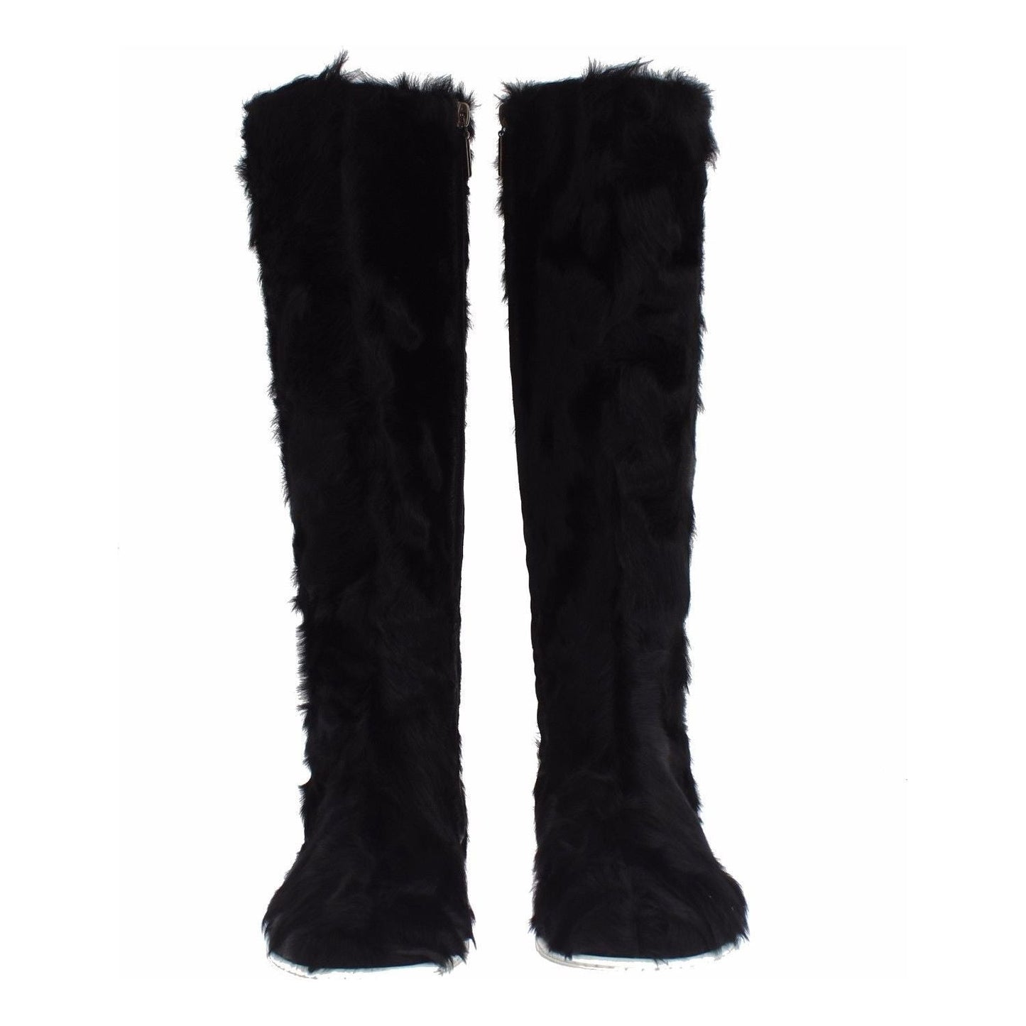 Dolce & Gabbana Elegant Black Fur Leather Flat Sneaker Boots Dolce & Gabbana Black