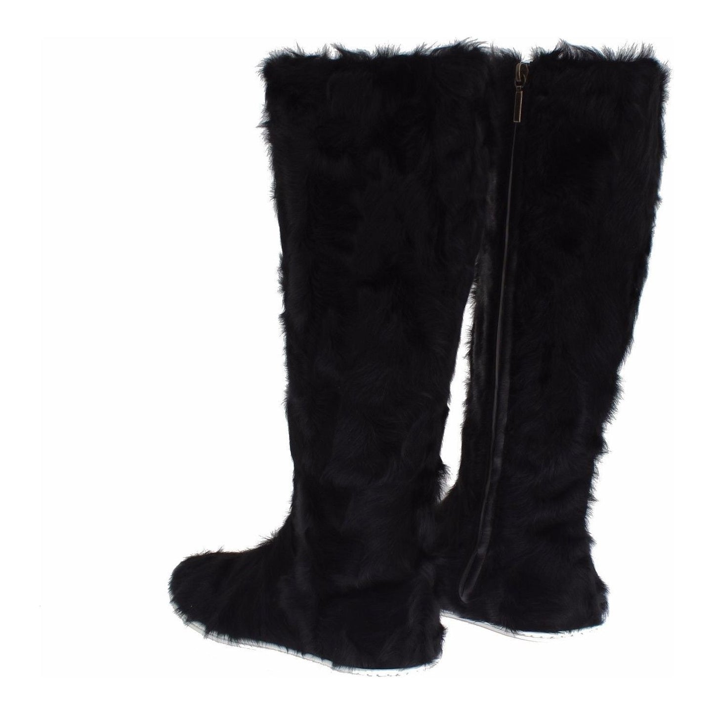 Dolce & Gabbana Elegant Black Fur Leather Flat Sneaker Boots Dolce & Gabbana Black
