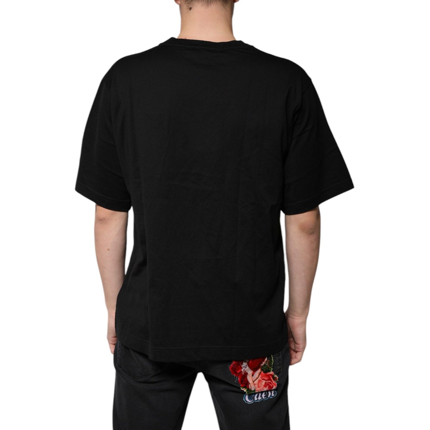 Dolce & Gabbana Black Cotton Logo Vneck Short Sleeve T-shirt