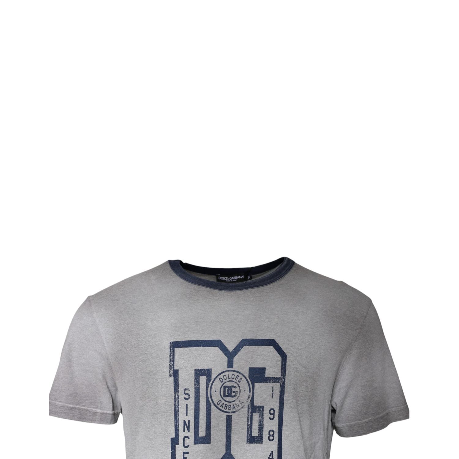 Dolce & Gabbana Gray Logo Print Cotton Crew Neck T-shirt