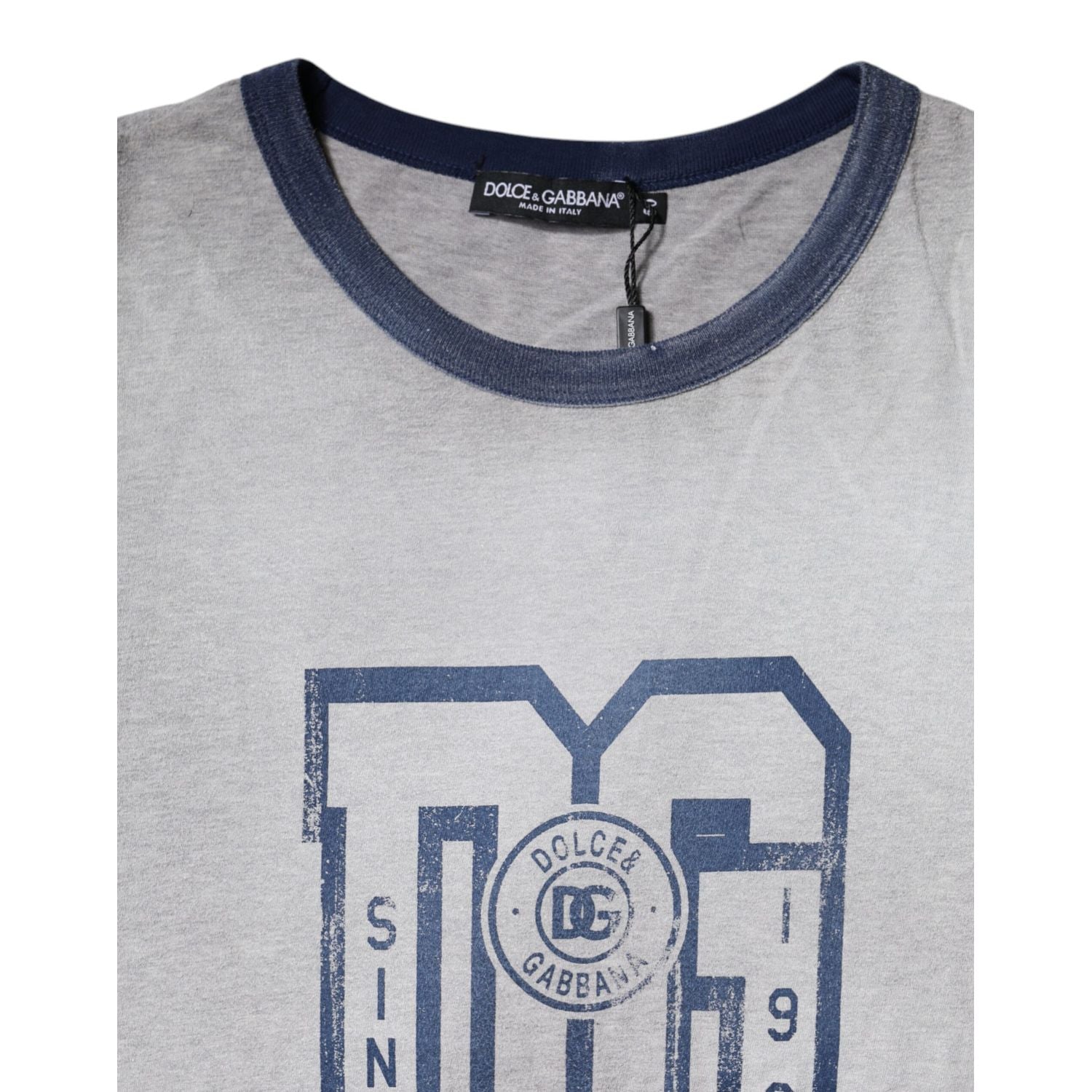 Dolce & Gabbana Gray Logo Print Cotton Crew Neck T-shirt