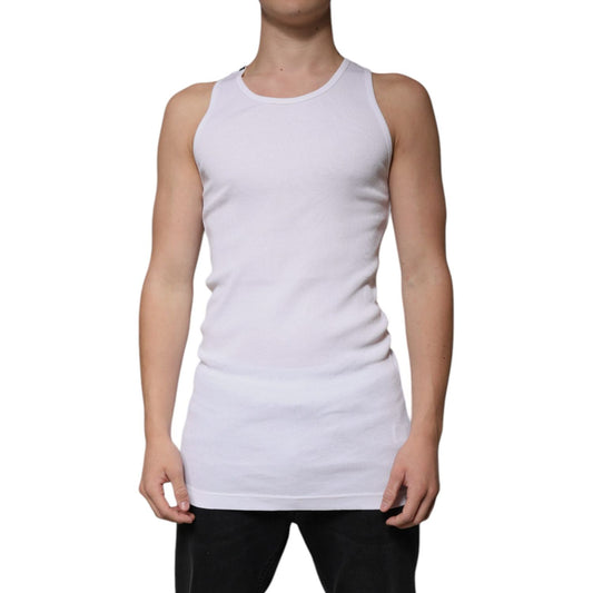Dolce & Gabbana White Cotton Sleeveless Round Neck Tank T-shirt
