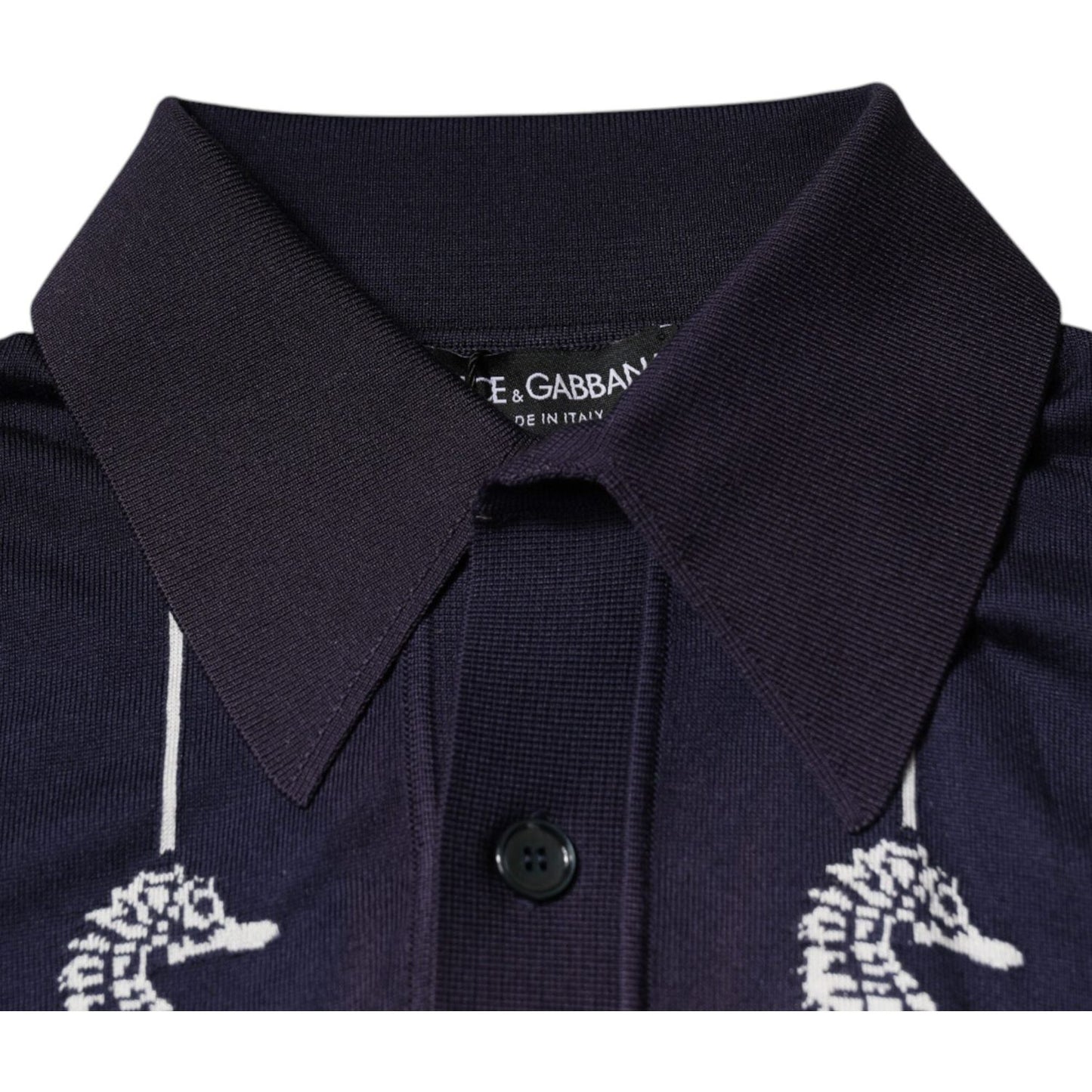 Dolce & Gabbana Dark Blue Sea Horse Collared Polo T-shirt TSH87695-48