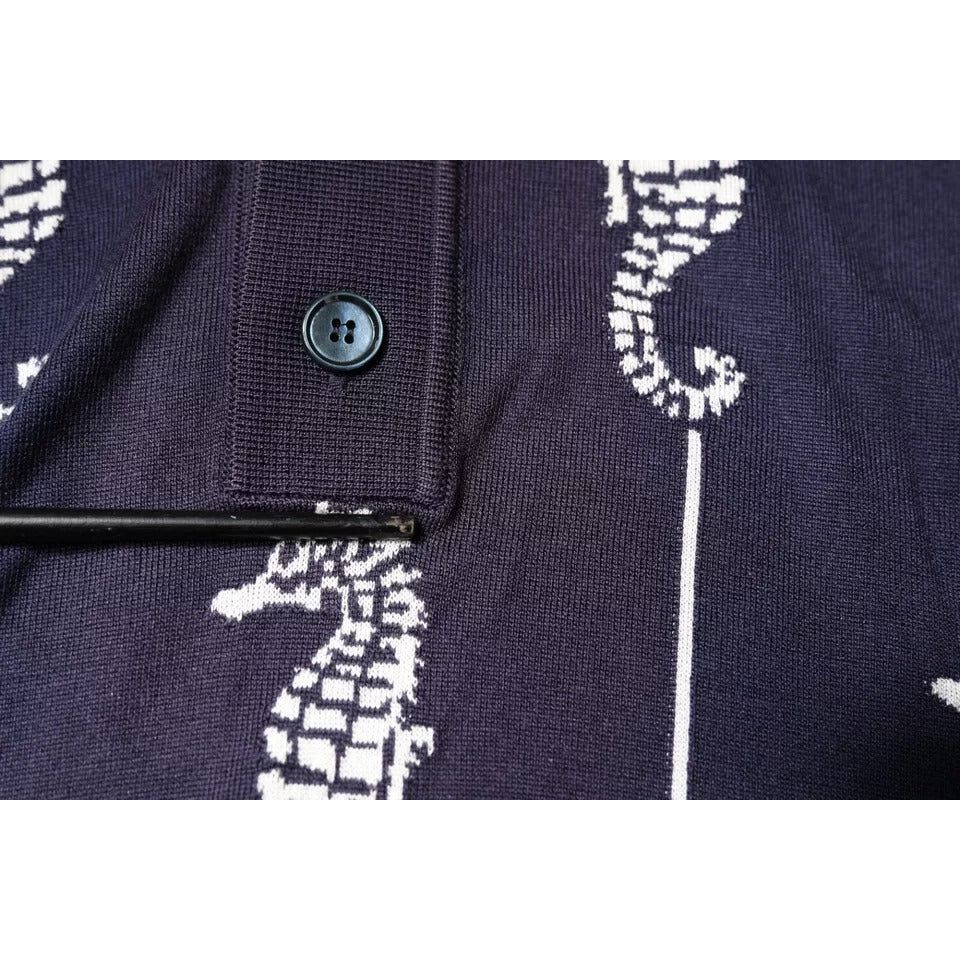 Dolce & Gabbana Dark Blue Sea Horse Collared Polo T-shirt TSH87695-48