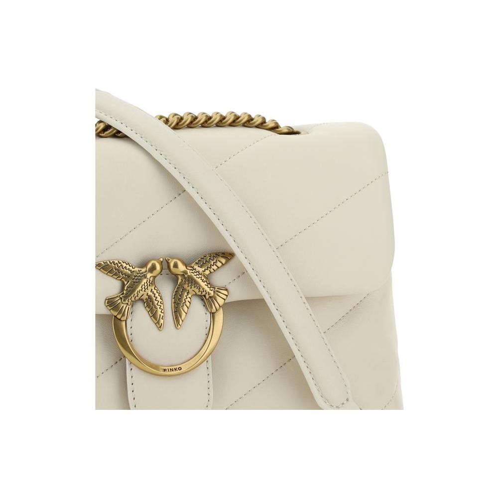 Pinko Love Classic Shoulder Bag with gold Love Birds logo and quilted calfskin design, featuring a sliding chain strap.
