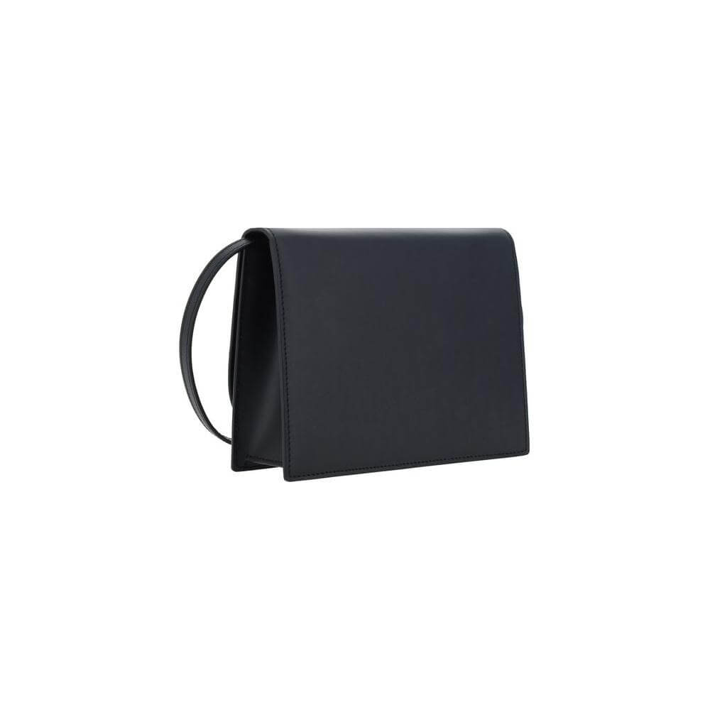 Dolce & Gabbana calfskin shoulder bag with logo and flap, squared design, leather strap, and internal pocket. Backside view.
