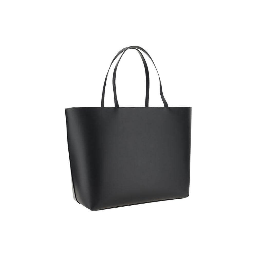 Dolce & Gabbana calfskin handbag with double handles, interior magnetic closure, and embossed D&G logo, side view.
