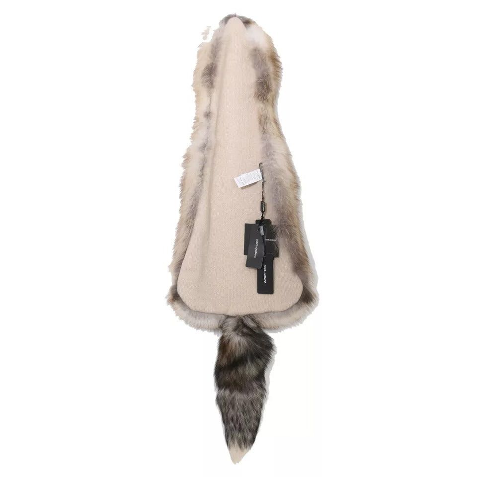 Dolce & Gabbana Brown Fox Tail Fur Shawl Neck Wrap Cover Collar Scarf