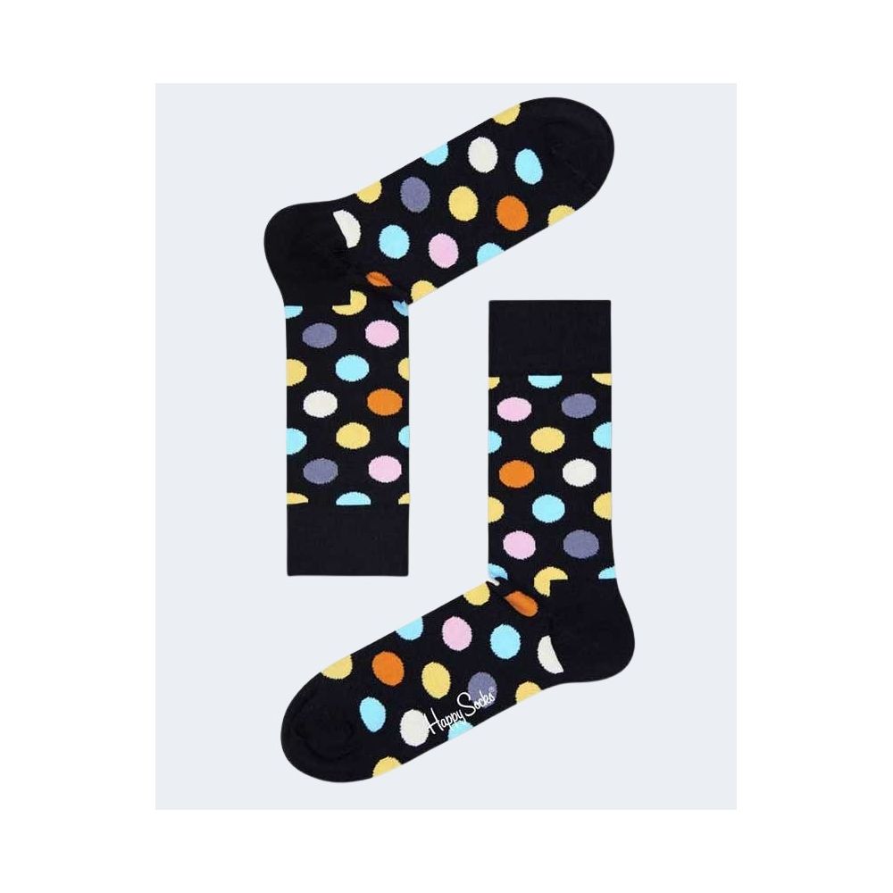Happy Socks Black Cotton Socks with colorful polka dots, men's long socks for style and comfort in any occasion.