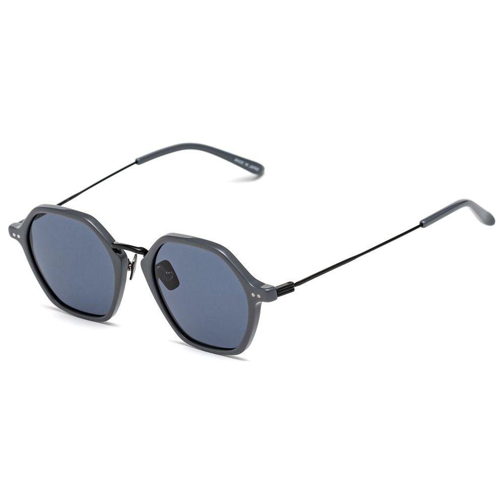 Belstaff gray stainless steel unisex sunglasses, handmade in Japan, featuring Carl Zeiss lenses and 100% UV protection.