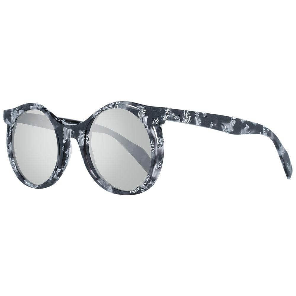 Yohji Yamamoto gray men sunglasses with round mirrored lenses, full-rim plastic frame, and 100% UVA/UVB protection, styled for men.