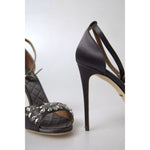 Dolce & Gabbana Gray Satin Ankle Strap Crystal Sandals Shoes LA10371-37