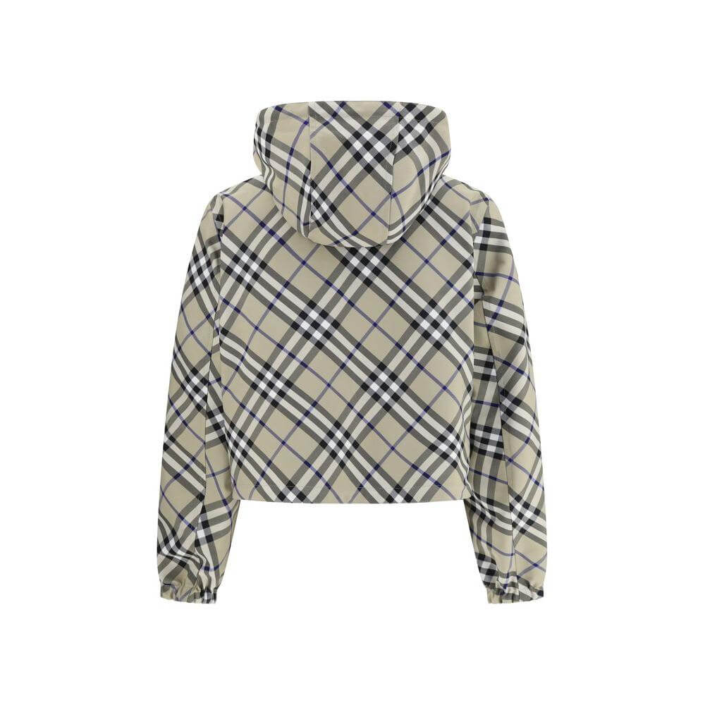 Burberry Reversible Jacket with iconic Check Archivio pattern, featuring adjustable hood, elasticized cuffs, and drawstring hem.