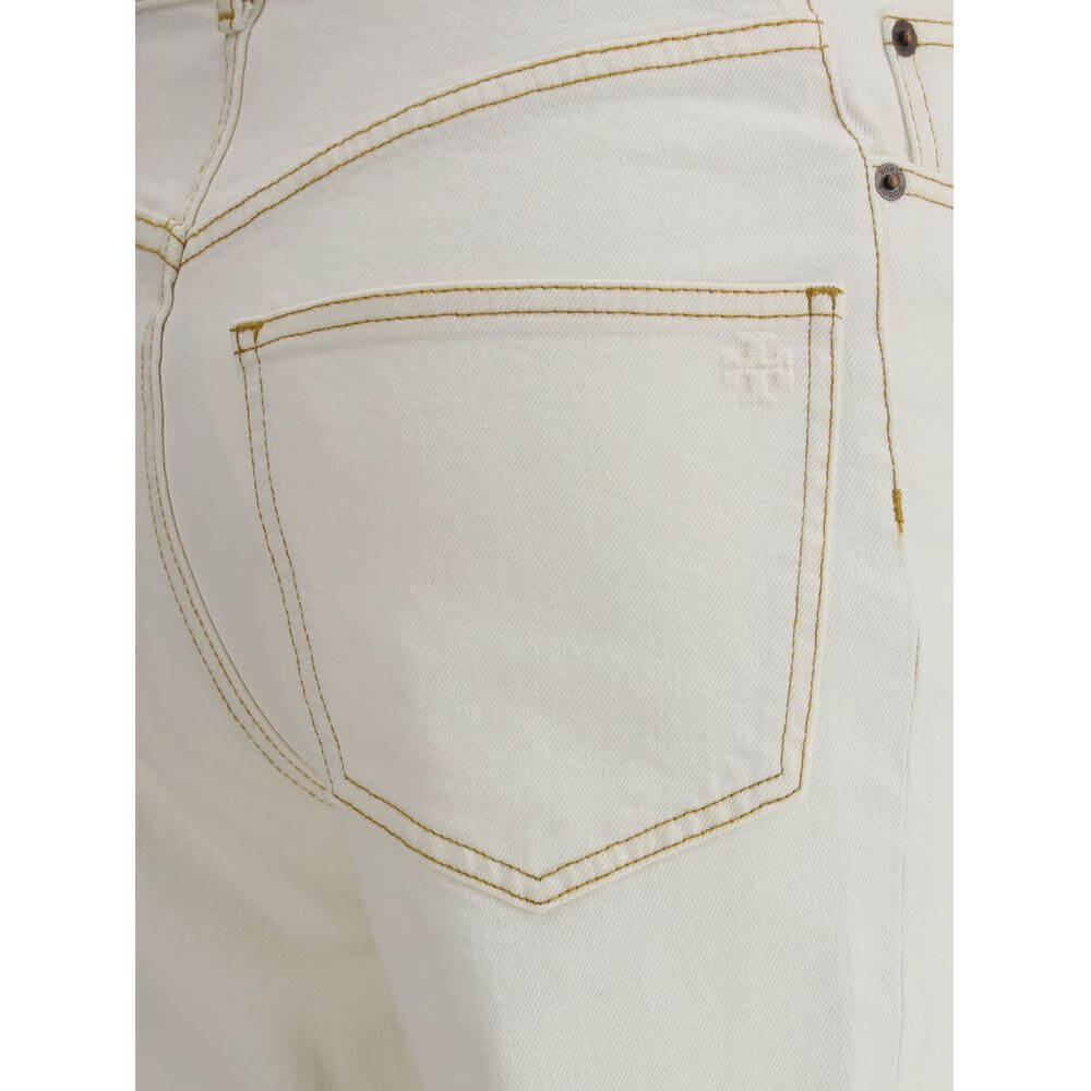 Close-up of Tory Burch cropped flare jeans showcasing back pocket and stitching detail
