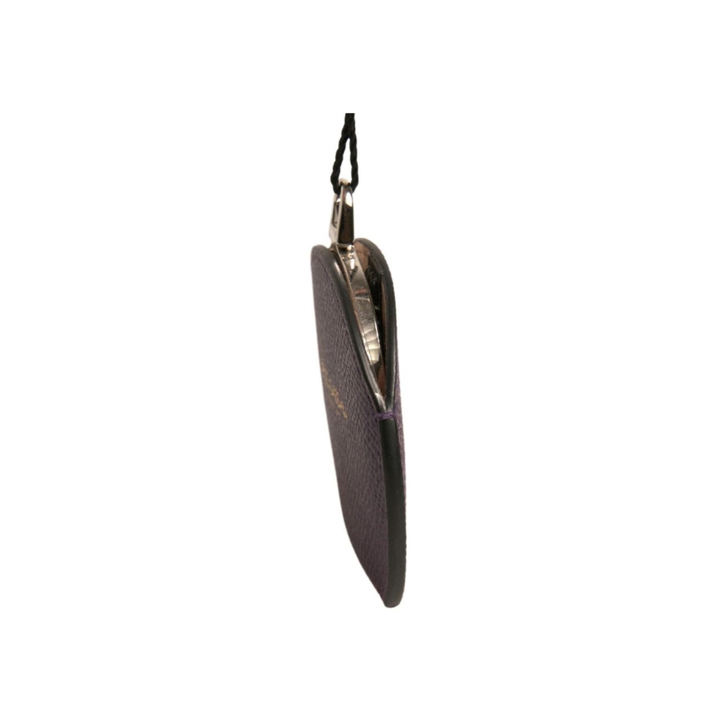 Dolce & Gabbana Purple Calfskin Leather Round Logo Hand Mirror Holder