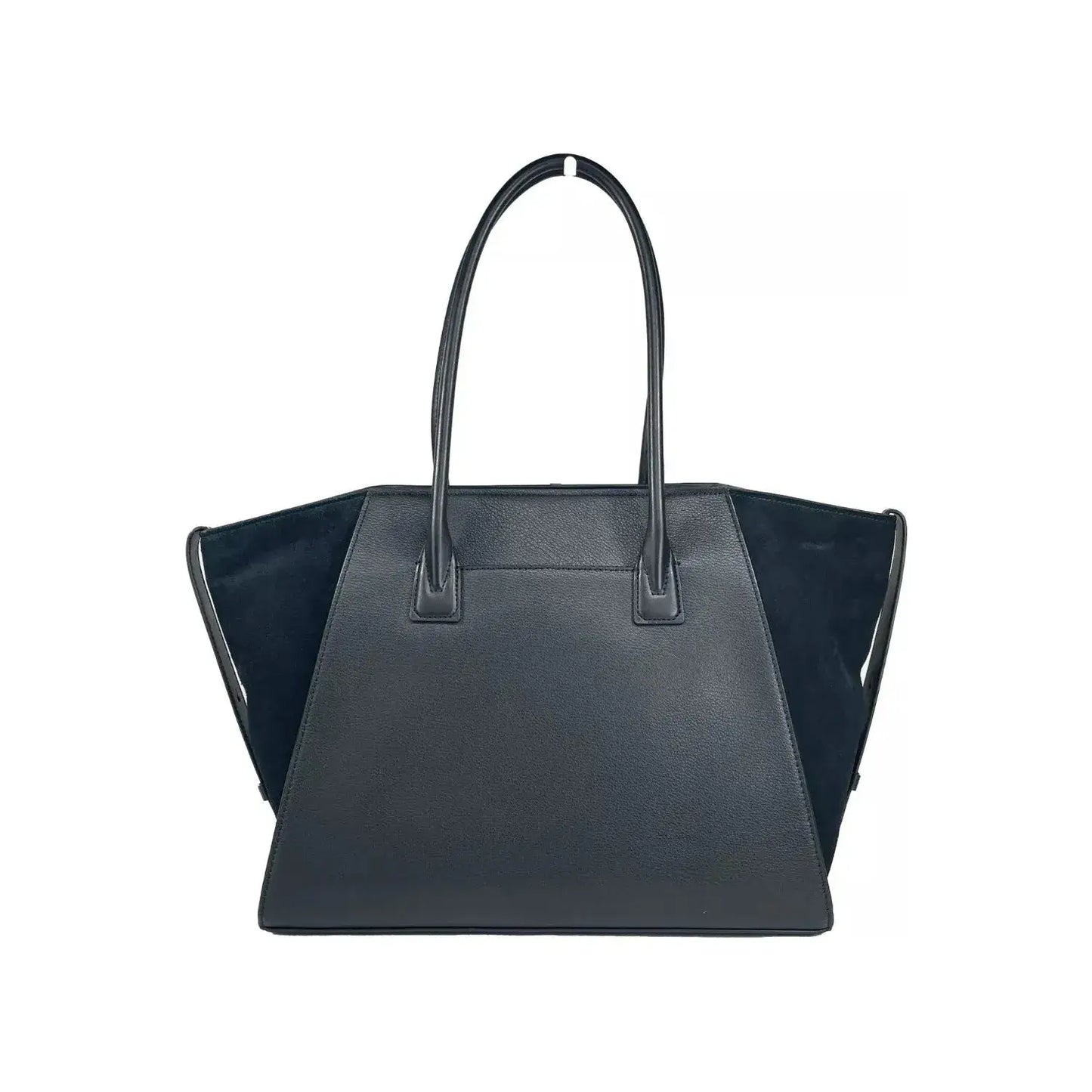 Michael Kors Avril XL Suede Leather Top Zip Satchel Bag in black with gold tone MK logo and inner slip pockets
