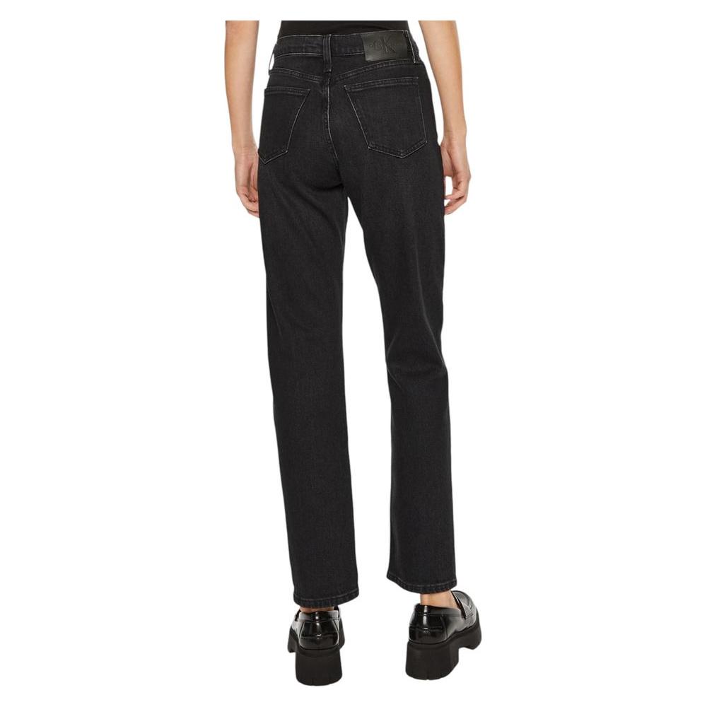 Back view of Calvin Klein Jeans high rise straight black cotton jeans for women